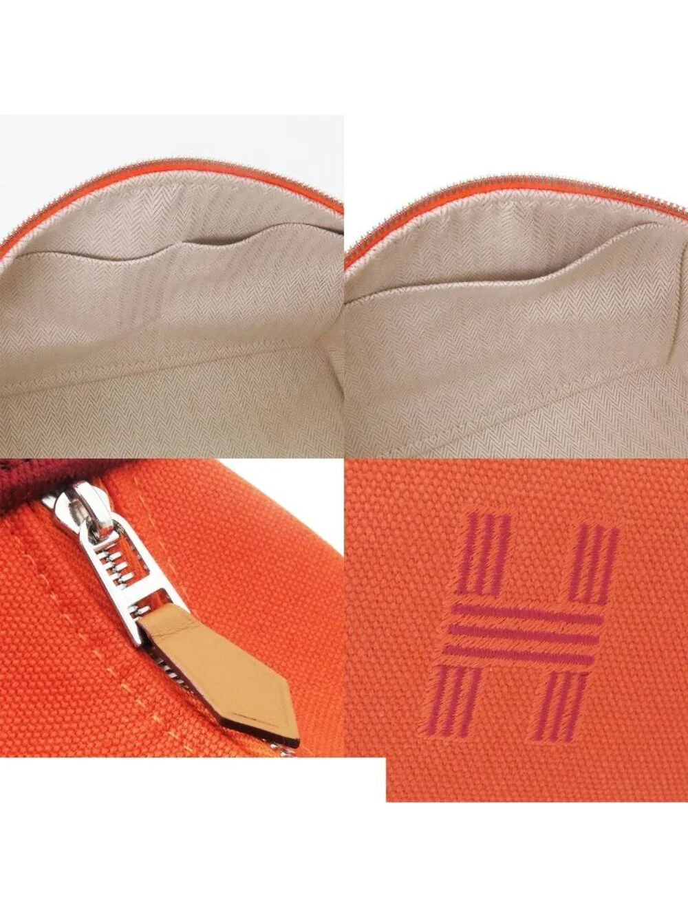 Hermes Brid-a-brac PM Orange Fou Silver Cotton Canvas Bath Pouch Handbag